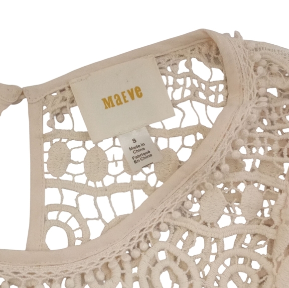 Anthropologie Maeve Cream Crochet Overlay Shift Dress Boho Lace Cap Sleeve Small - Picture 3 of 9